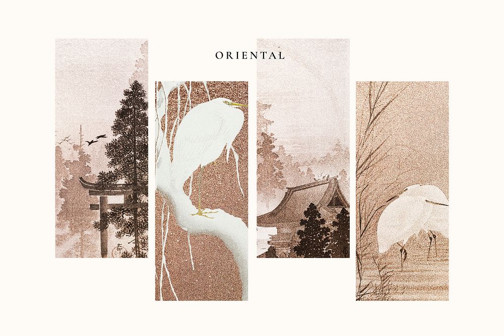 Japanese oriental aesthetic illustrations psd earth tone t-shirt print design