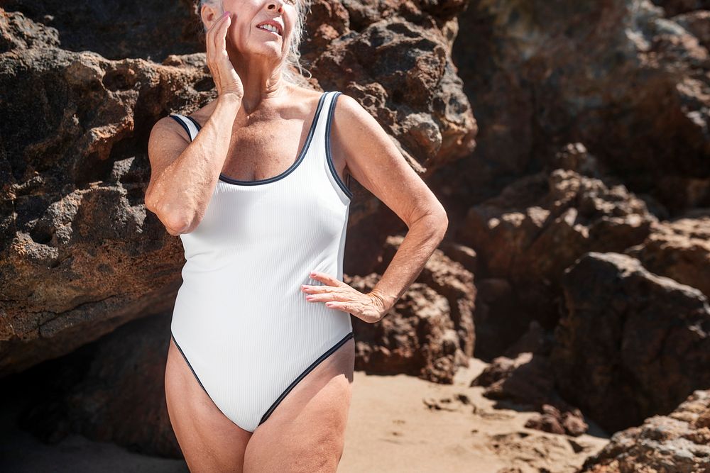 Women&rsquo;s one-piece swimsuit psd mockup senior summer fashion