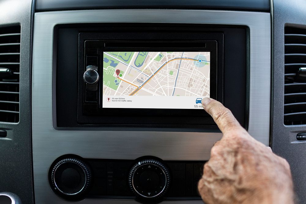 Car stereo screen mockup psd with GPS navigation