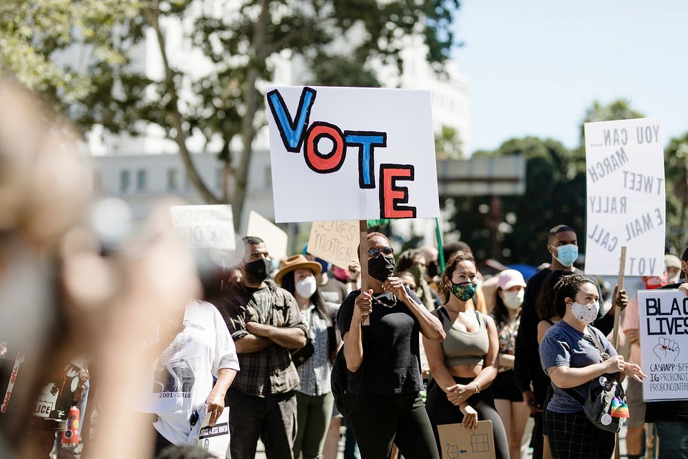 People at a Black Lives Matter protest outside the Hall of Justice in Downtown Los Angeles. 15 JUL, 2020 - LOS ANGELES, USA