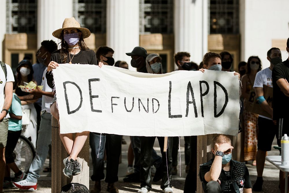 Defund LAPD at a Black Lives Matter protest outside the Hall of Justice in Downtown Los Angeles. 15 JUL, 2020 - LOS ANGELES…
