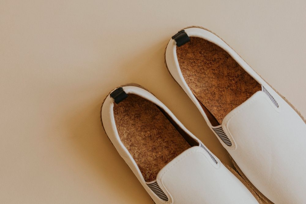 Men's white espadrilles slip-on shoes psd mockup aerial view