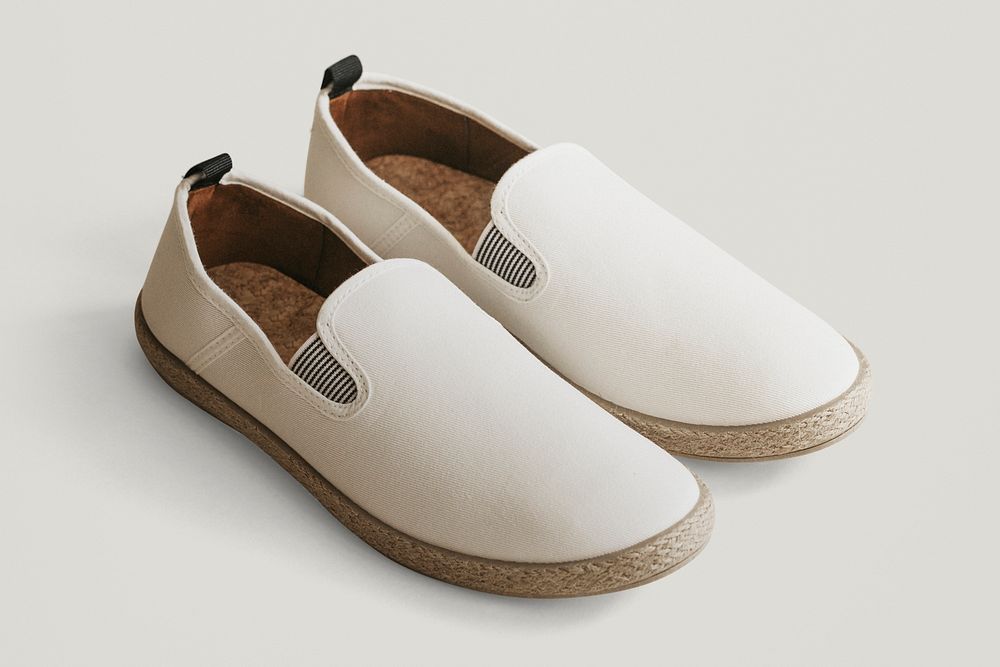 Men's white espadrilles slip-on shoes psd mockup