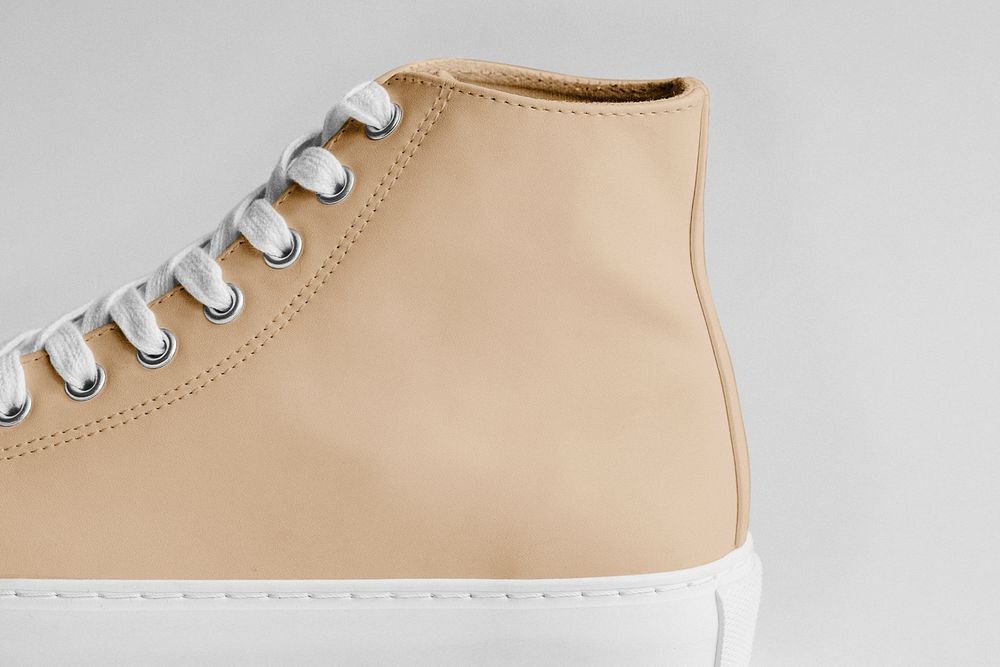 Psd high top beige leather sneakers mockup