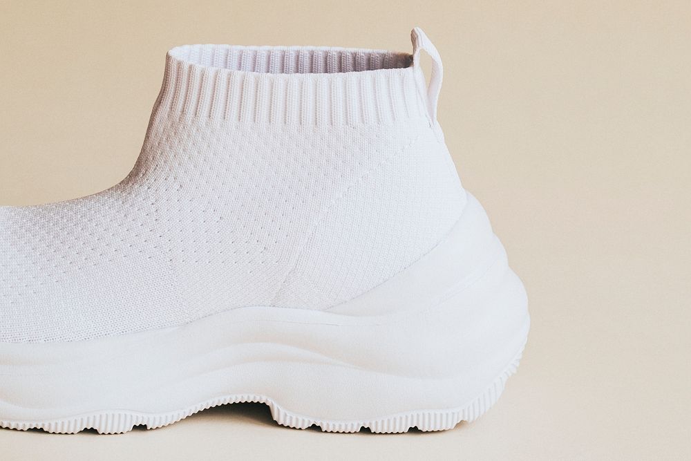 White psd knitted high top sneakers mockup