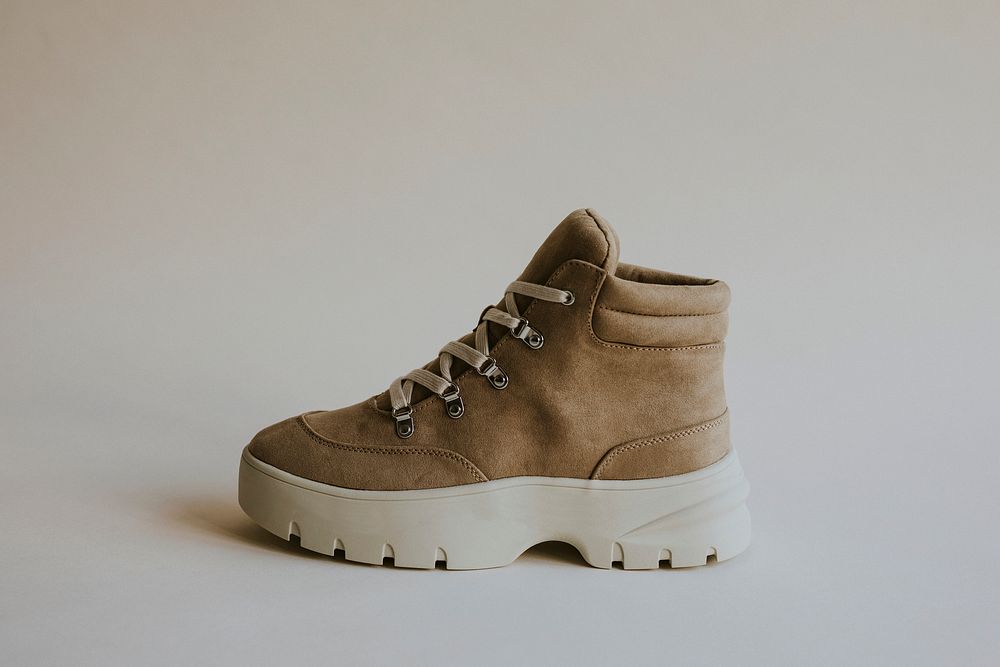 Beige suede platform hiking boots