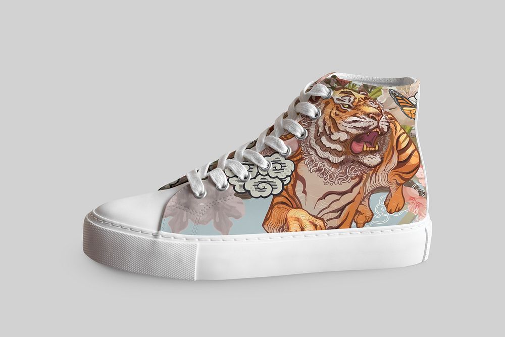 Tiger hand painted on high top sneakers
