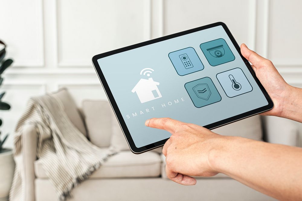 Tablet screen mockup psd with smart home UI app