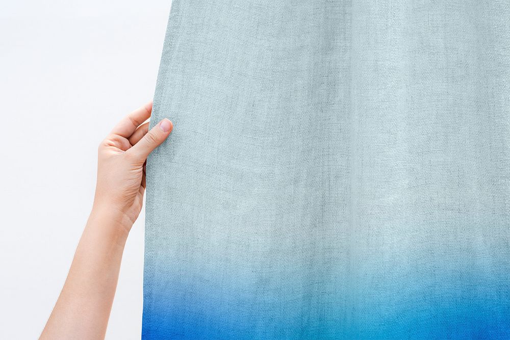 Window curtain mockup psd in blue ombre pattern