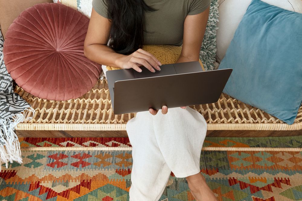 Woman&rsquo;s hands using laptop wfh in the new normal