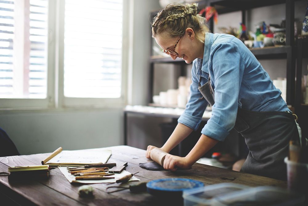 Woman working in a pottery studio