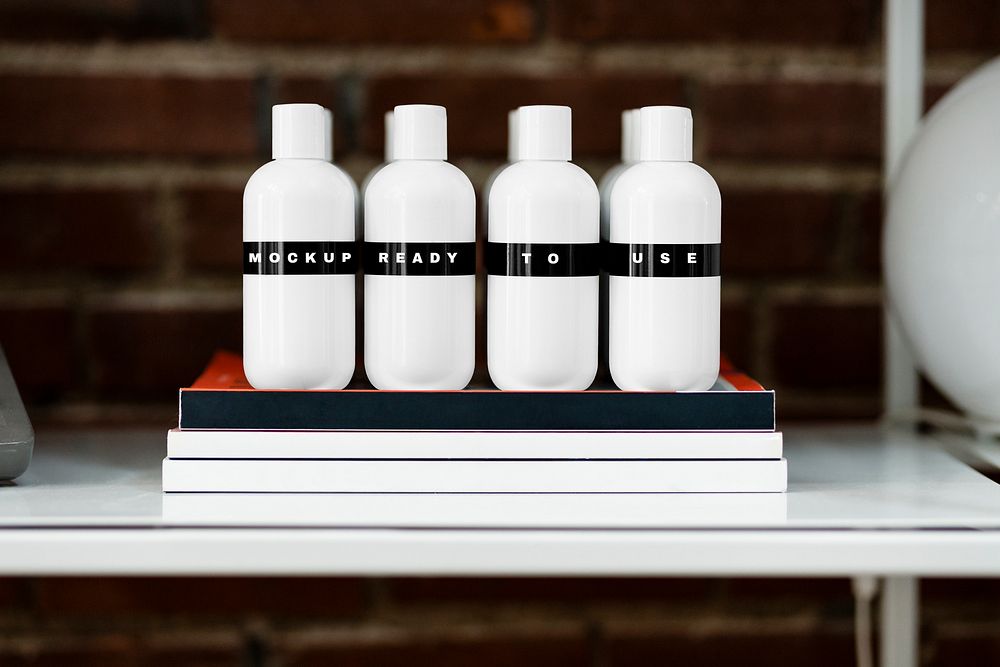 Bottle mockups, hair and beauty product mockup on shelf