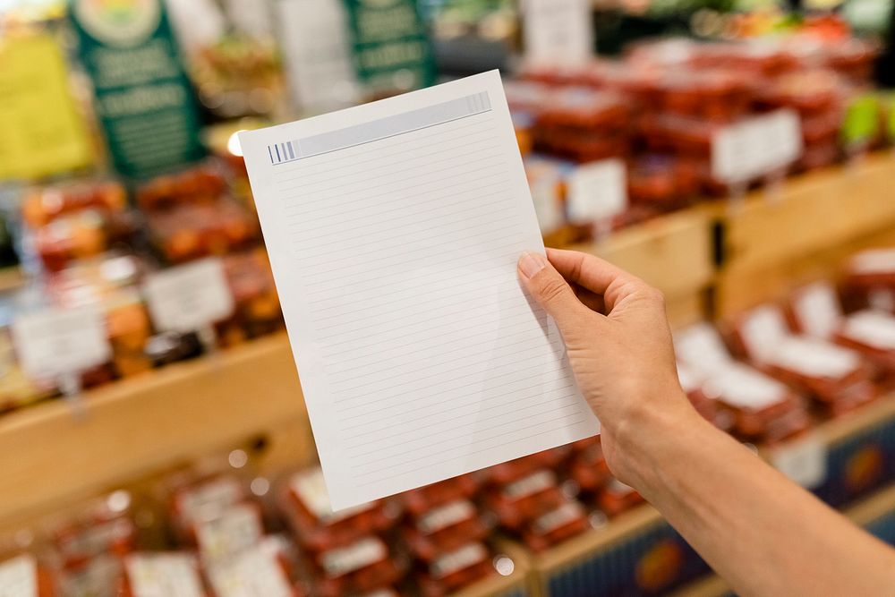 Blank lined note paper, grocery shopping list