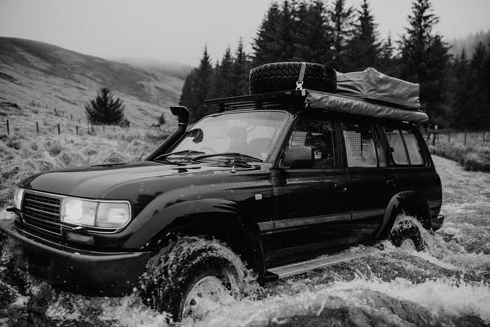 Car stuck in a river water