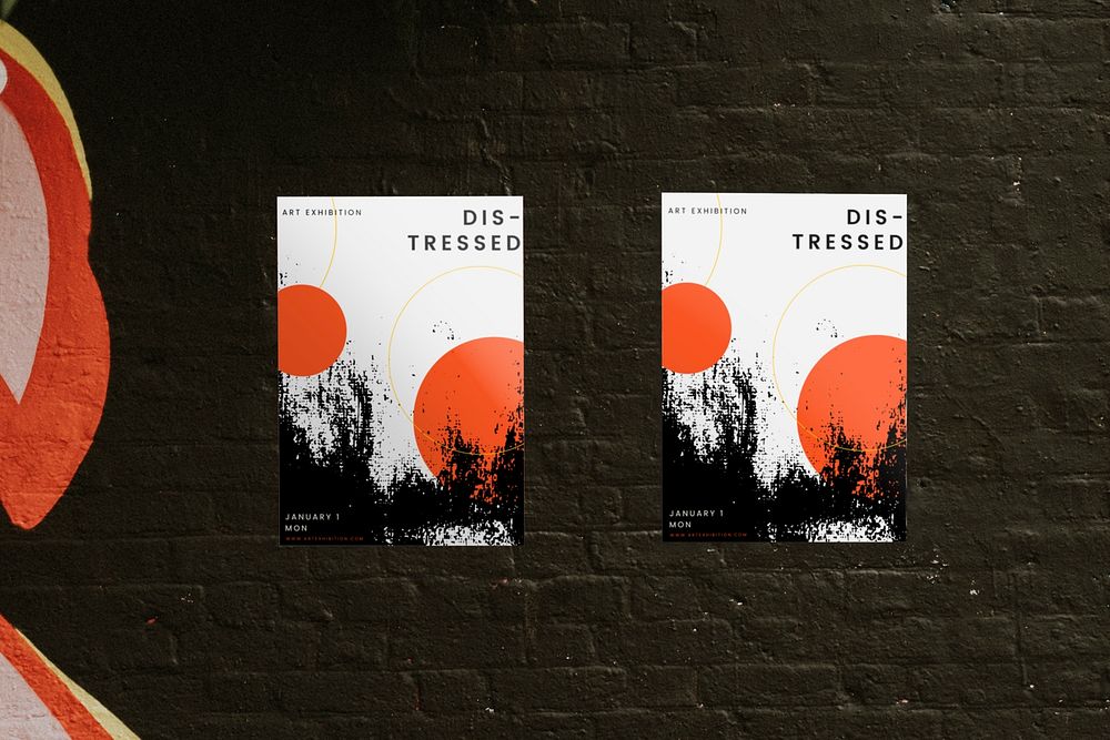 Abstract posters mockup psd on the wall