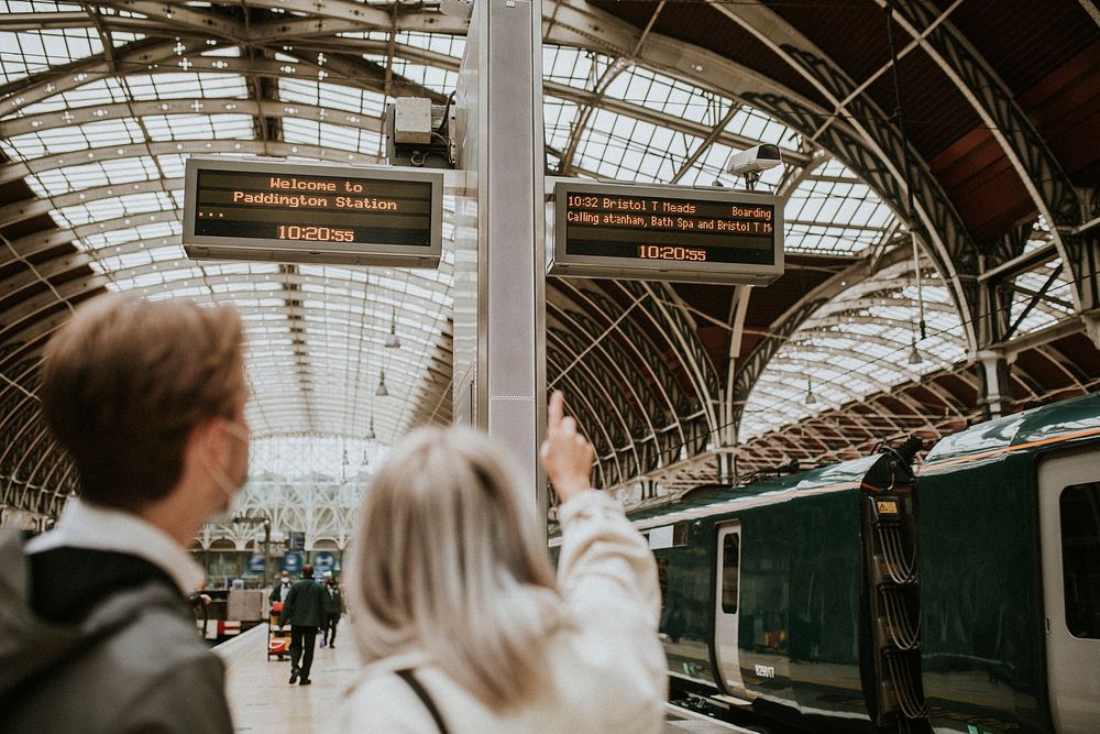 Colleagues travelling together on a train platform 