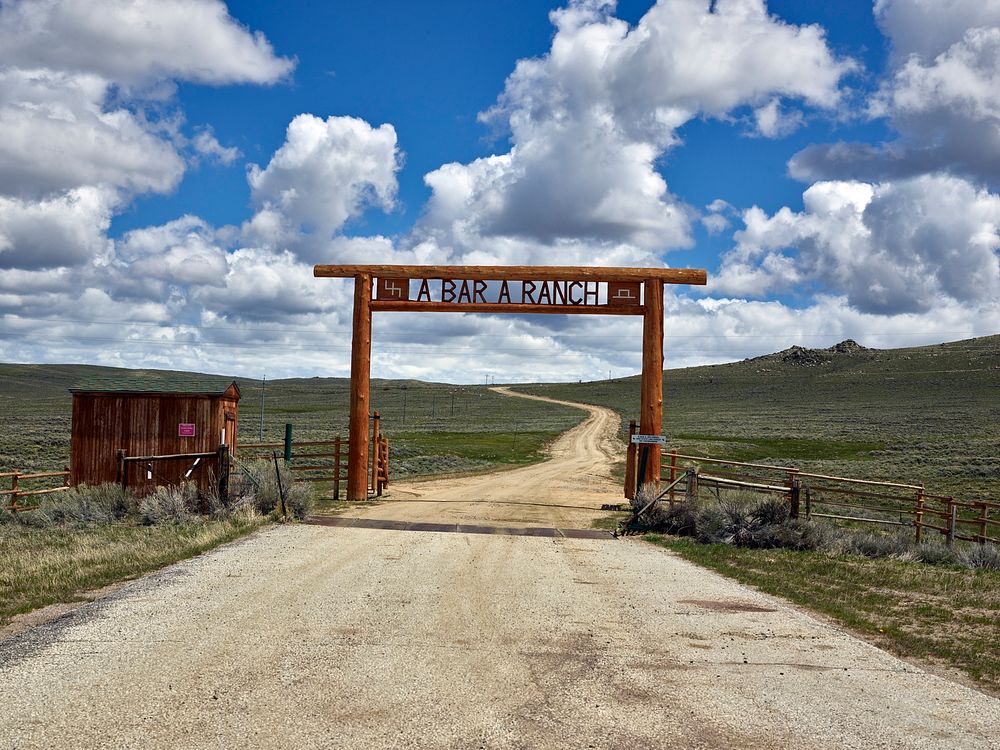 Entry gate to the A Bar A guest ranch, near the little town of Riverside in Carbon County, Wyoming. Original image from…