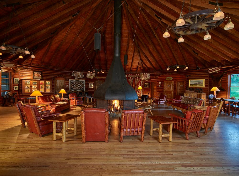 The Round Room is the focal point for socializing and cowboy-music singalongs at the A Bar A guest ranch, near Riverside…