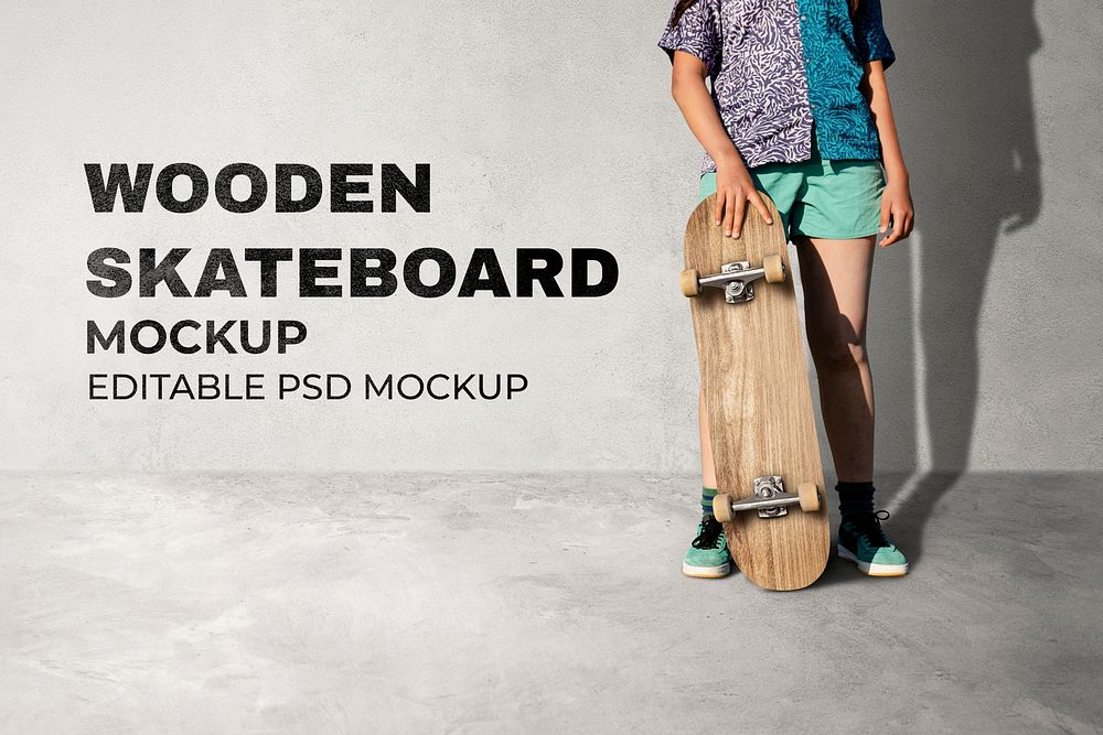 Skateboard mockup psd, teen girl skater background