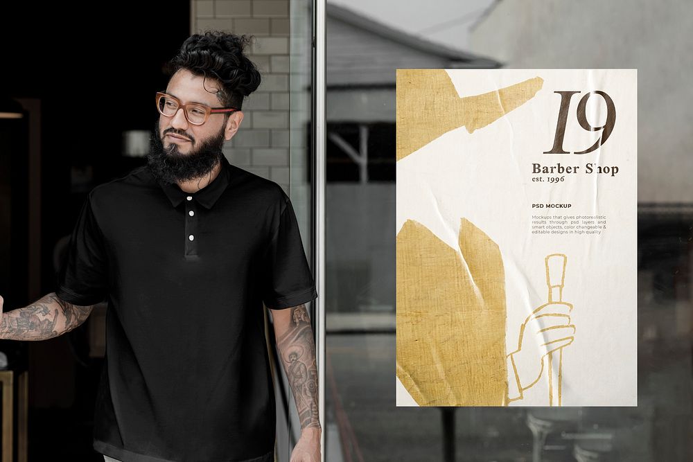 Poster mockup psd, editable polo shirt, men&rsquo;s apparel fashion design