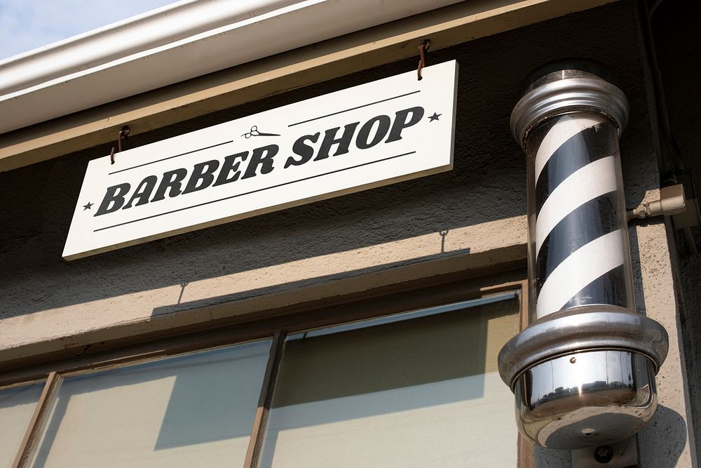 Sign mockup psd, barbershop business design