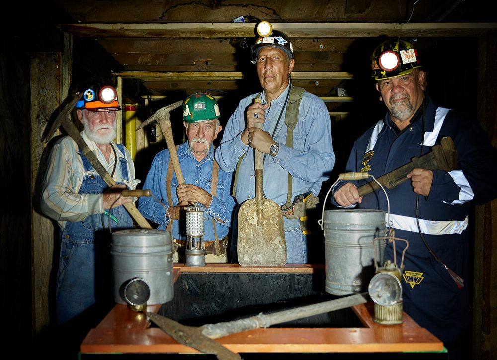 At the Trinidad Mining Museum in Trinidad, Colorado, old-timers Tom Hay, Alex Gerardo, Gerald Renner, and Bob Butero (left…