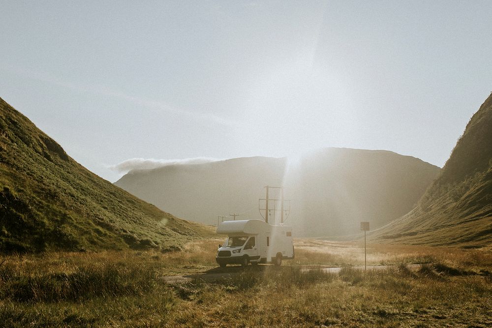 Scenic route background, farmlands in Scotland