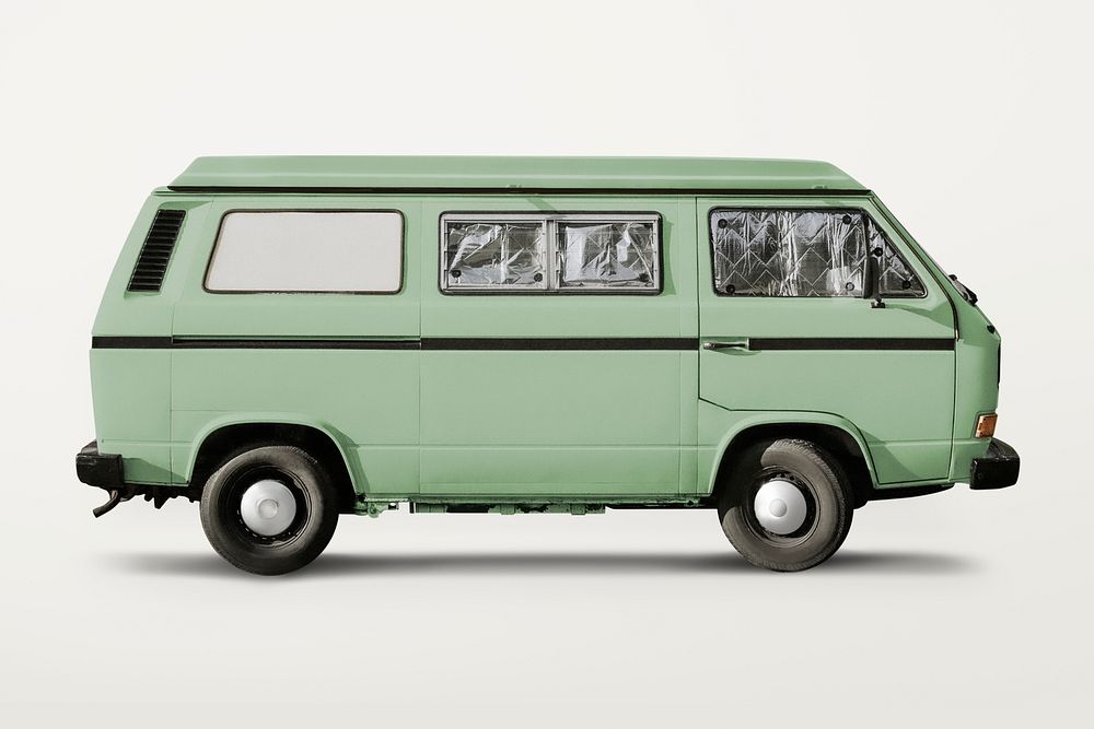 Mint green van, classic car for camping psd