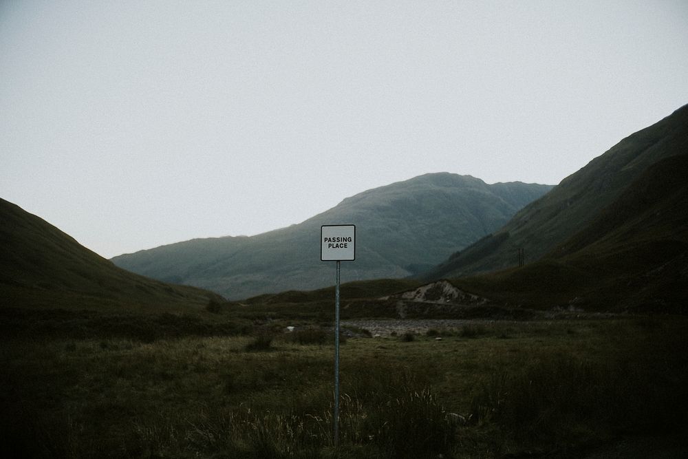 Passing place dark aesthetic background, Scottish nature