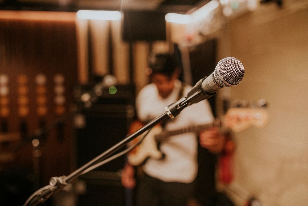 Microphone music studio aesthetic, recording session photo