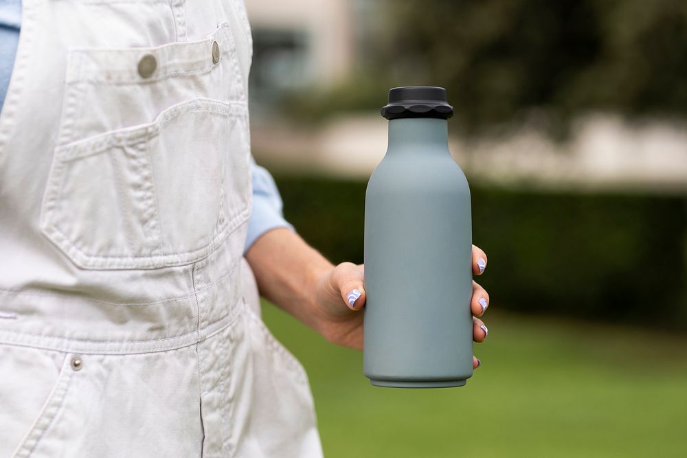 Reusable water bottle with blank space for branding