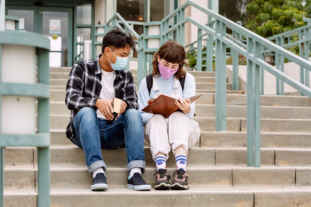 Students studying outdoors at school in the new normal