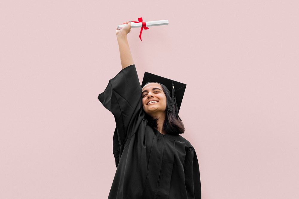 High school student graduating psd, isolated on pink background