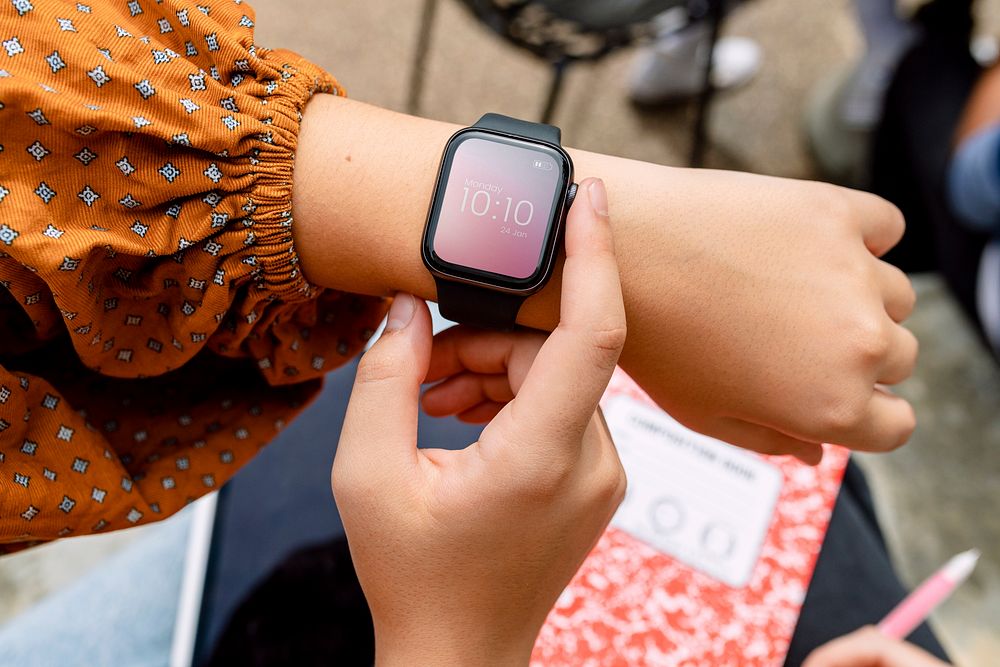 Smartwatch on female student's wrist