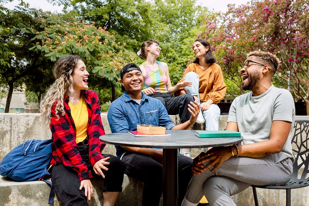 Exchange students at university campus