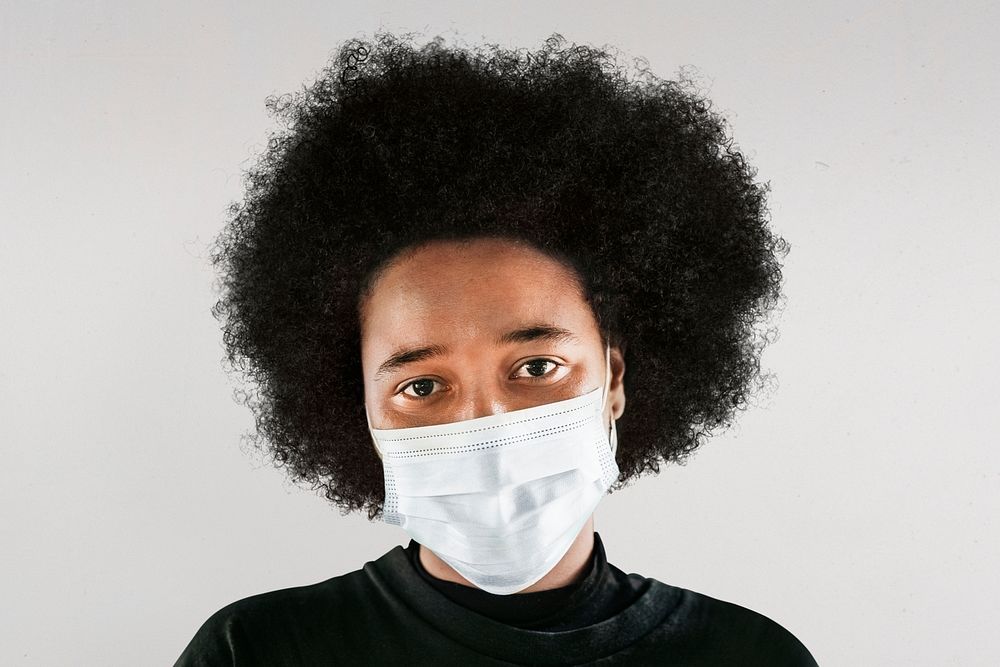 Woman wearing surgical mask psd 