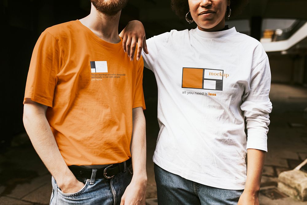 T-shirt mockup psd on two friends models 