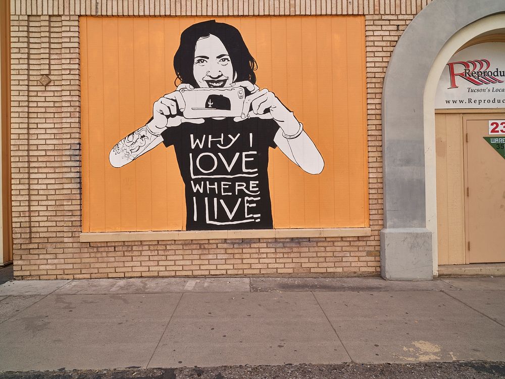 Artist Danny Martin's 2018 "Why I Love Where I Live" mural in Tucson, Arizona. Original image from Carol M.…