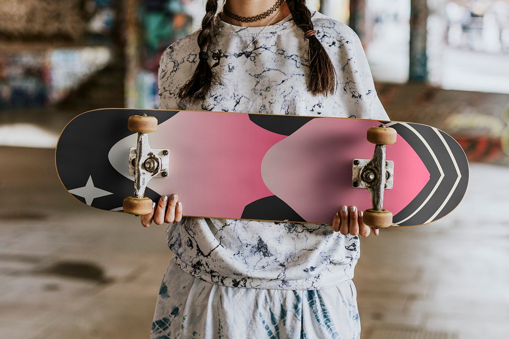 Skateboard mockup, customizable sport product psd