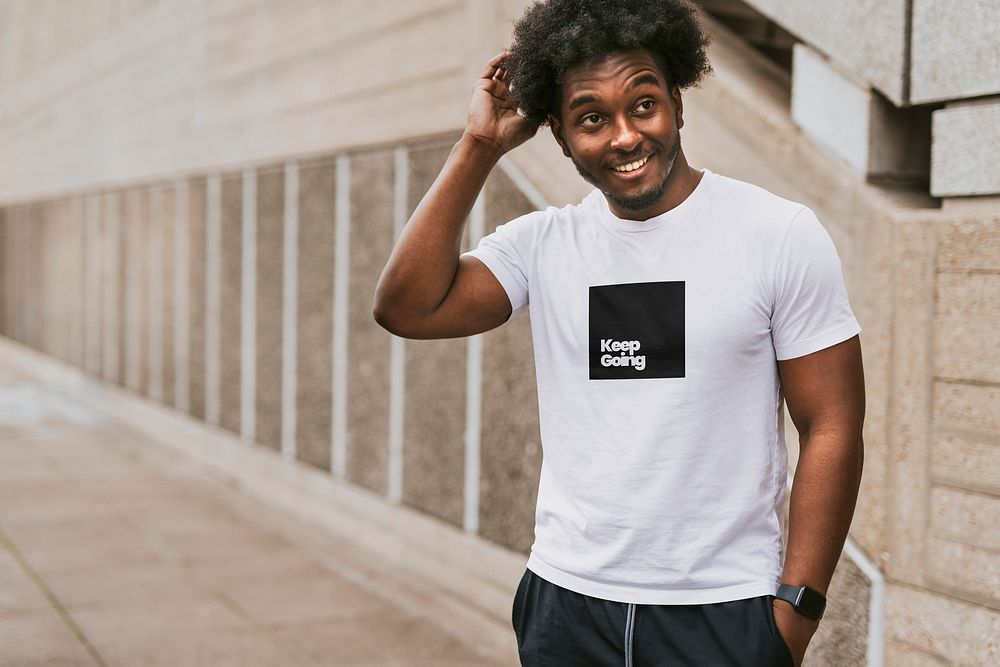 Simple t-shirt psd mockup worn by a man