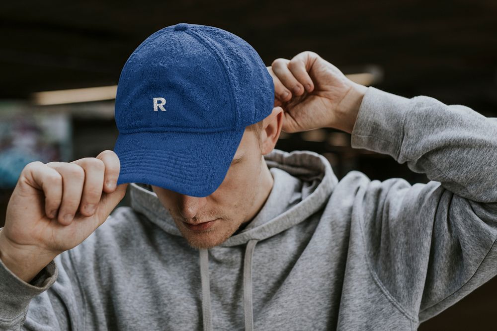 Blue baseball cap mockup, fashion headwear accessory psd