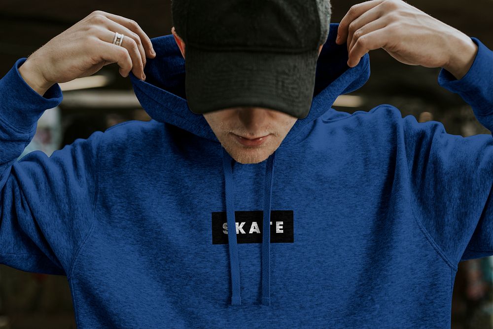 Men’s blue hoodie psd mockup fashion