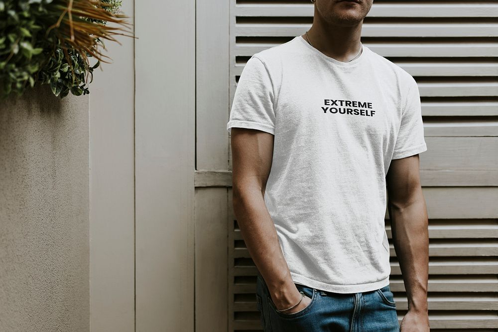 Simple t-shirt psd mockup worn by a man