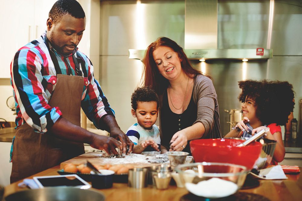 Interracial family in the kitchen