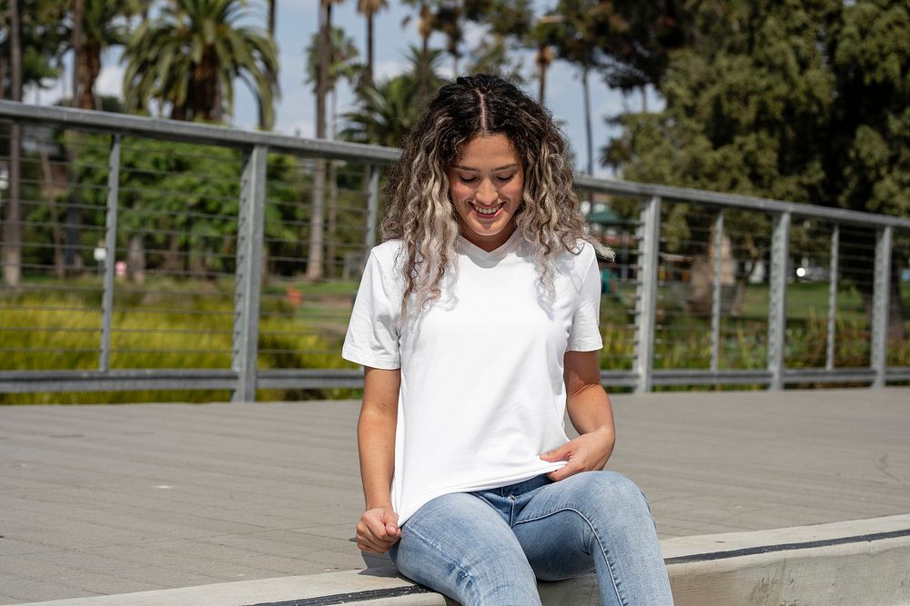 Woman in white tee casual wear fashion