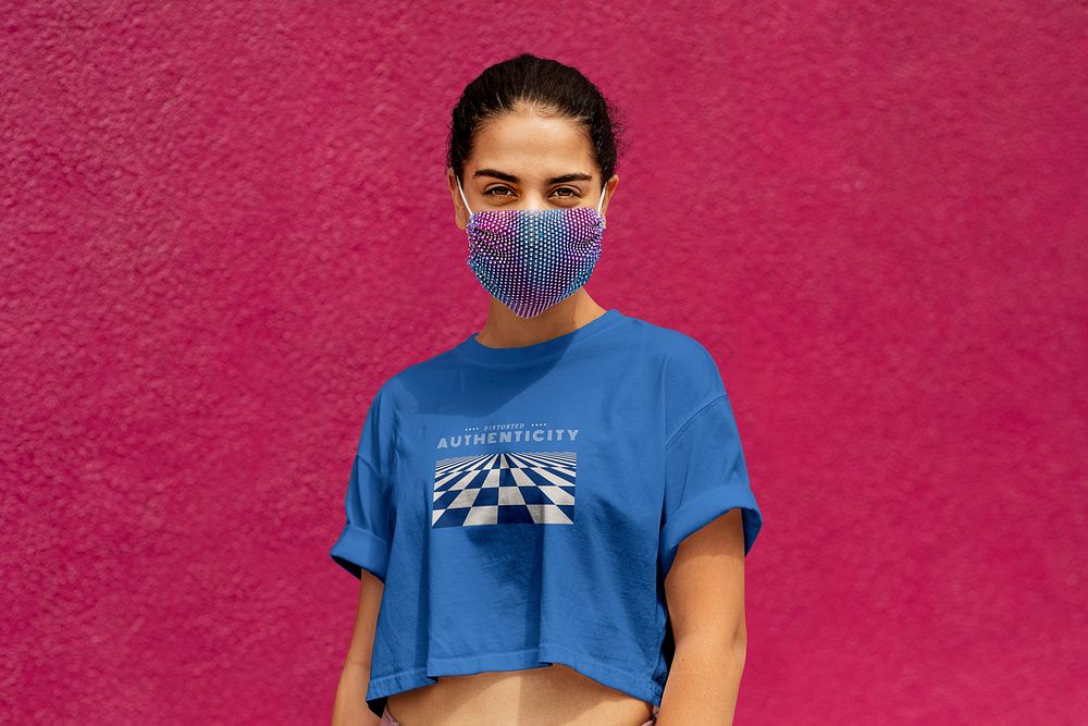 Women&rsquo;s crop top mockup psd, blue design, casual wear fashion