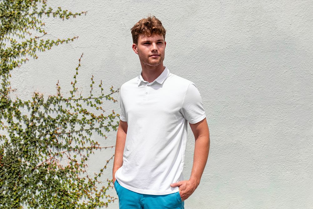 Man in white polo shirt, men&rsquo;s summer apparel fashion