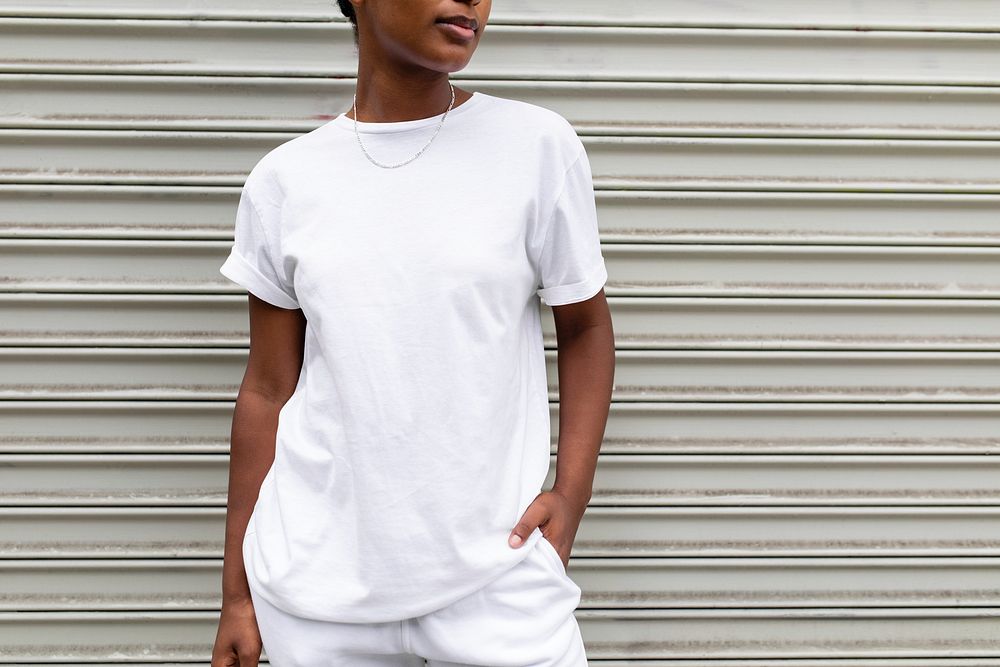 Woman in white tee casual outfit wear fashion