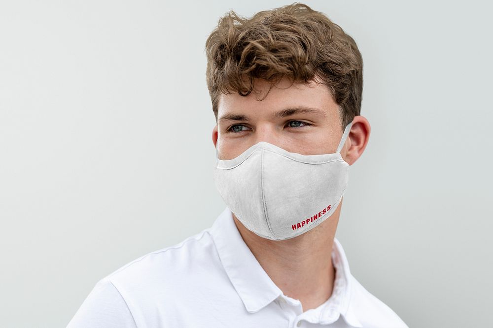 Fabric face mask mockup psd, white design, new normal lifestyle
