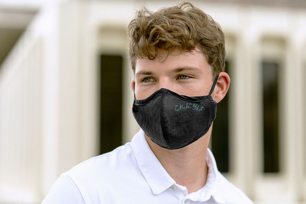 Fabric face mask mockup psd, black design, new normal lifestyle